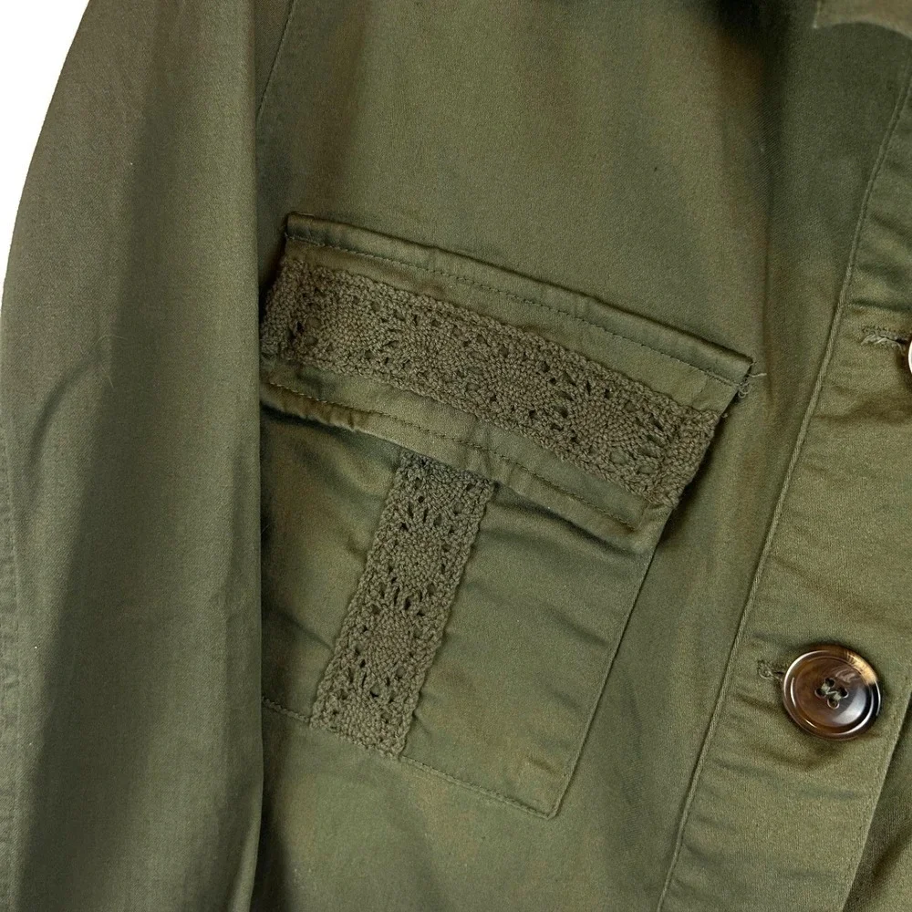 Kate‎ & Sam Olive Green Embroidered Peplum Utility Jacket Women Boho Lace Medium